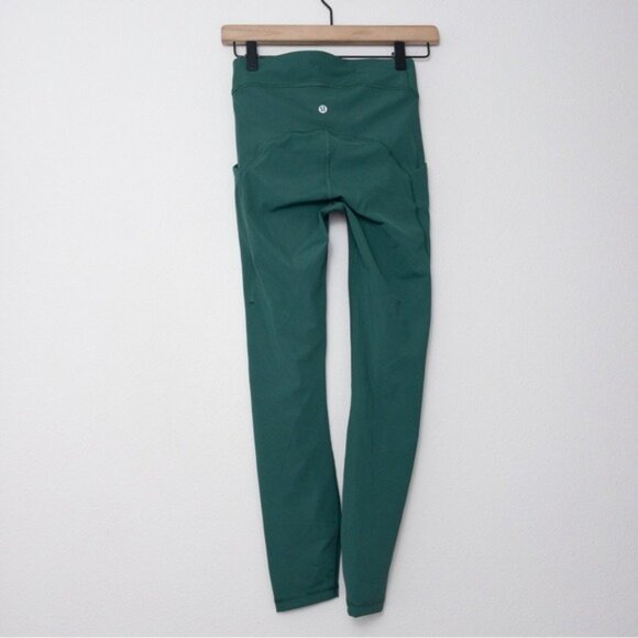 NWT Lululemon Power Thru High Rise Tight Legging 4 Evergreen 25" Pocket - Picture 11 of 12